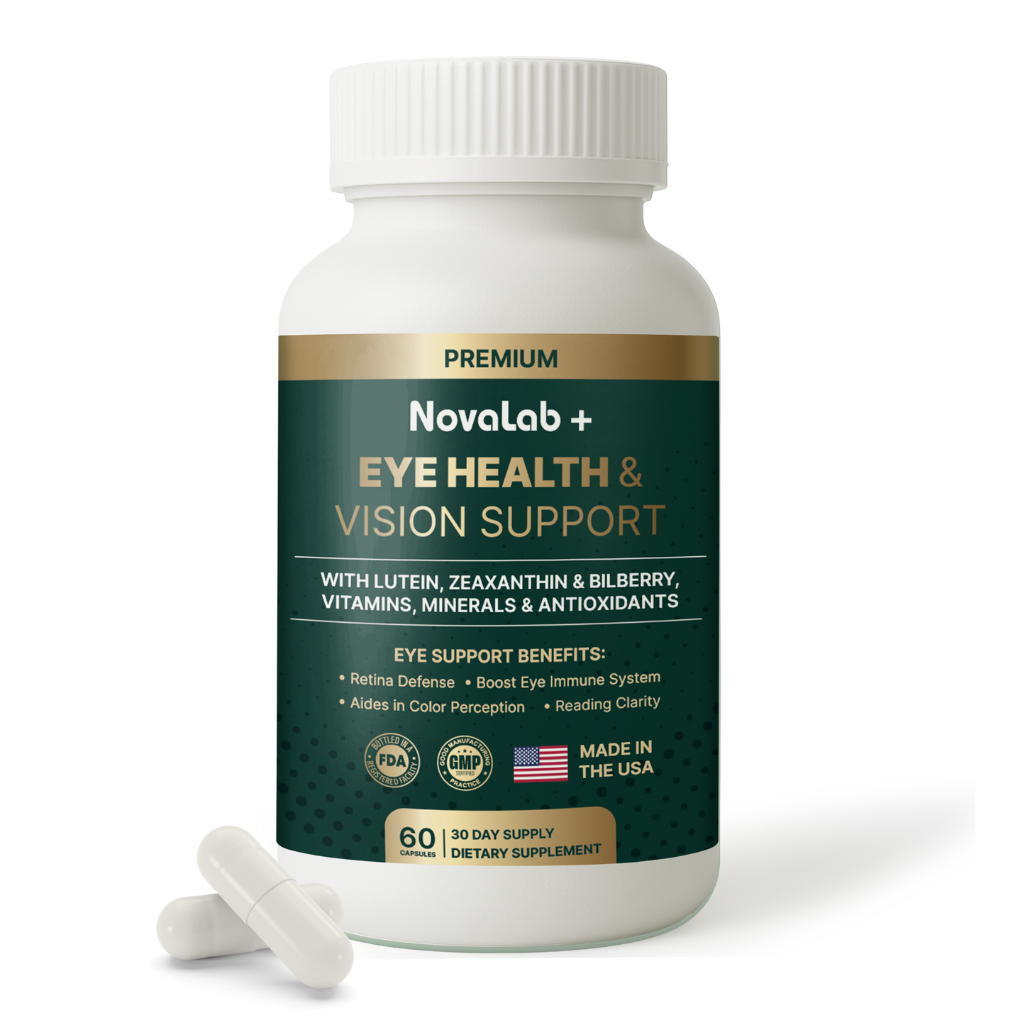 NovaLab+ Eye Health & Vision Support – 30-Day Formula with Lutein, Zeaxanthin, Bilberry, Vitamins, Minerals & Antioxidants