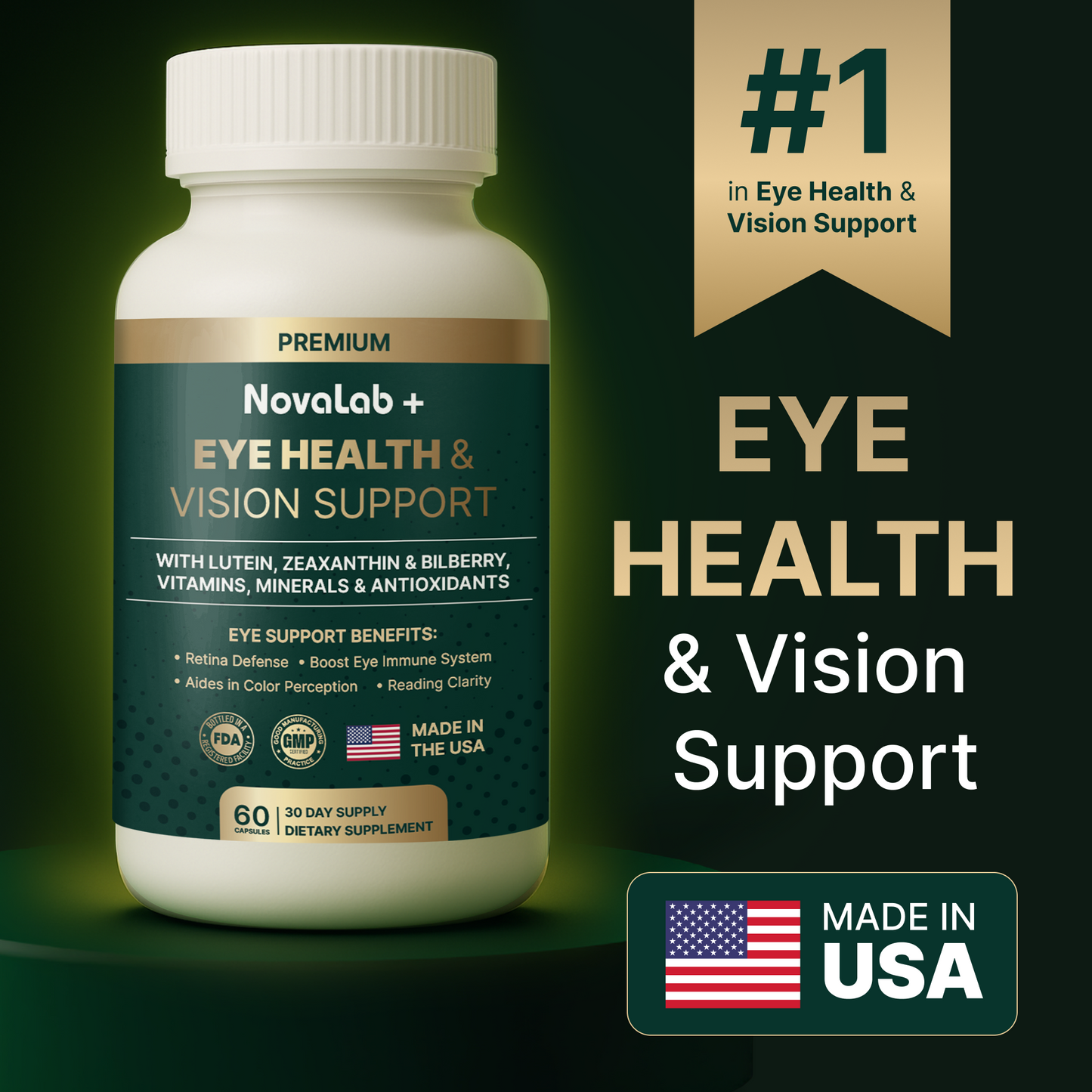 NovaLab+ Eye Health & Vision Support – 30-Day Formula with Lutein, Zeaxanthin, Bilberry, Vitamins, Minerals & Antioxidants