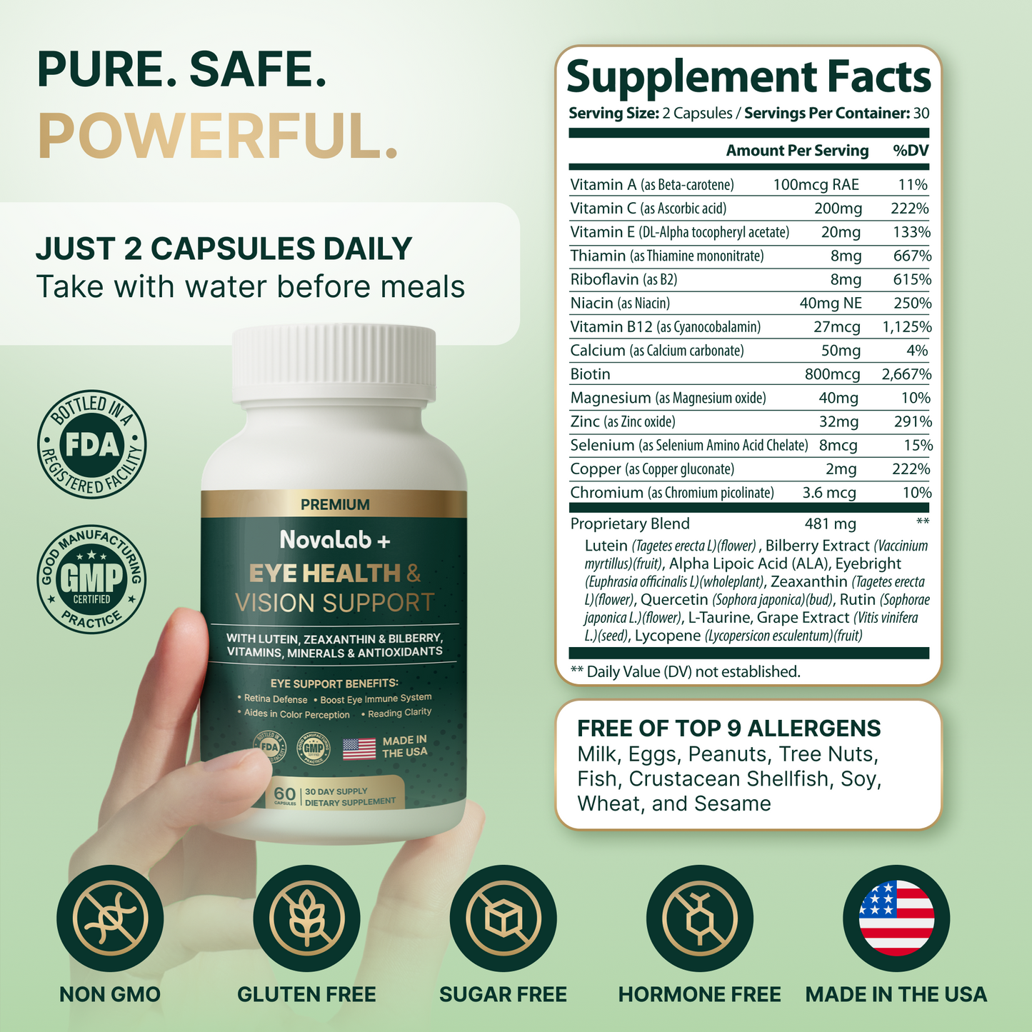 NovaLab+ Eye Health & Vision Support – 30-Day Formula with Lutein, Zeaxanthin, Bilberry, Vitamins, Minerals & Antioxidants